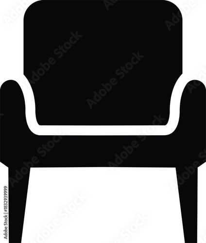 Furniture and chair icon of sofa, armchair, dining chair bar stool lounge seat, director chair table and seating symbols in solid and outline vector isolated on transparent background