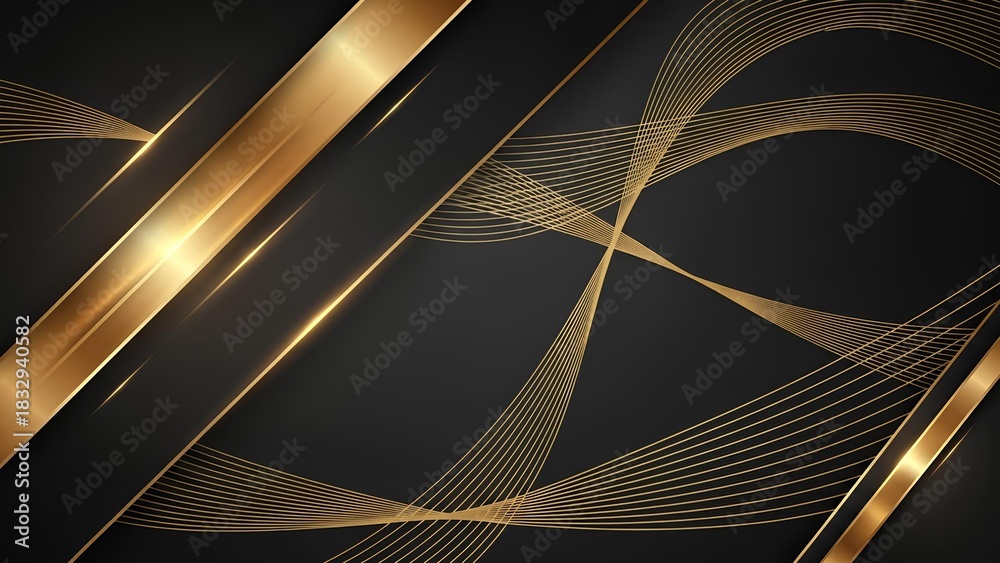 Naklejka premium Elegant Gold Ribbon Waves on Dark Background