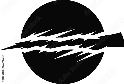Abstract black circle with a jagged white line through the center creating a striking and dynamic visual.