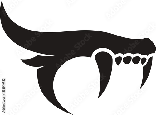 Abstract black monster head with sharp fangs.