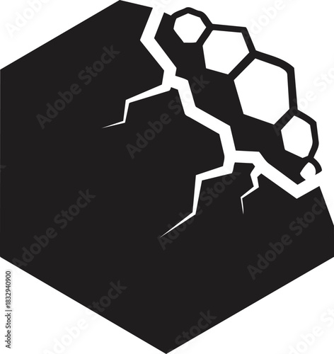Cracked Hexagon Icon Representing Damage or Breakage.