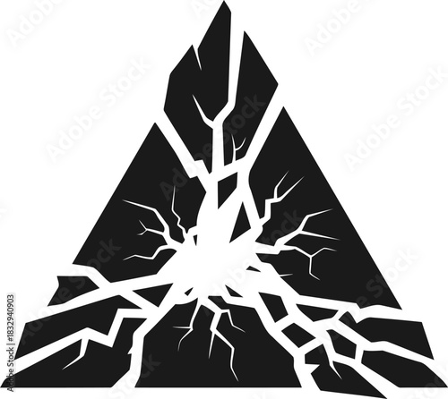 Cracked black triangle with white fracture lines.