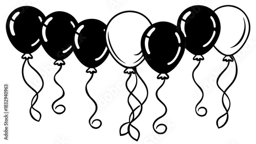 Seven balloons in black and white for celebration