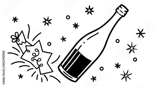 Celebratory champagne bottle with confetti