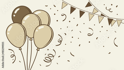 Illustration of festive balloons and pennant banner