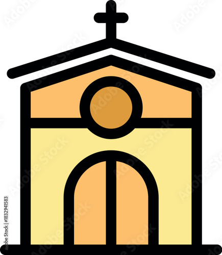 Simple church building with cross on roof representing christianity, faith, and religious architecture