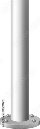 Metal pole standing on ground with bolted base