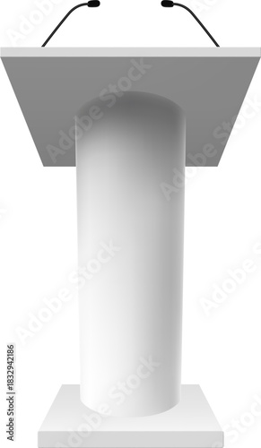 White podium with microphones for public speaking