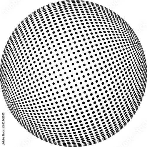Halftone dot pattern creating spherical optical illusion