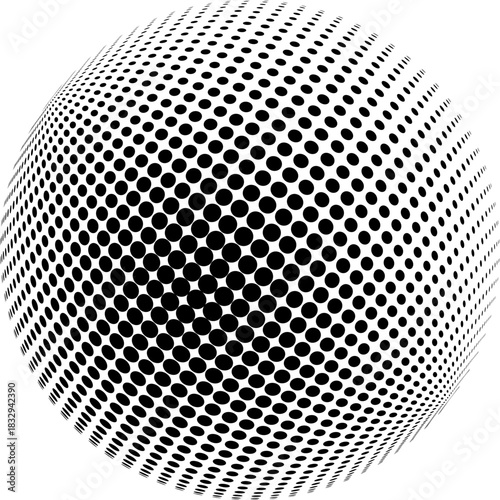 Halftone dot pattern creating spherical illusion