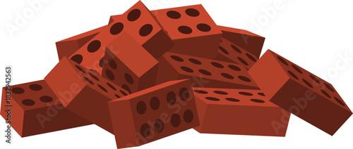Red fired clay bricks stacking up for construction