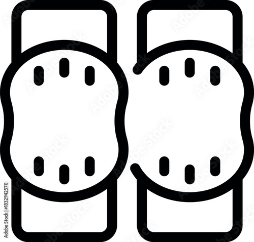 Simple line icon representing a pair of knee pads, essential safety equipment for various activities