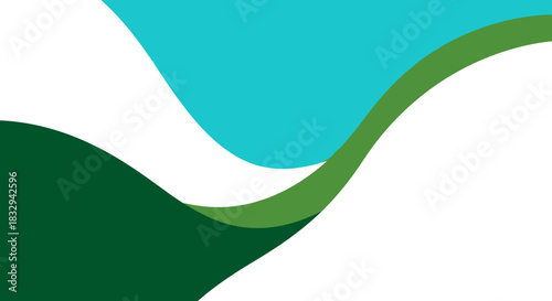 Abstract design with green and blue waves on white background.