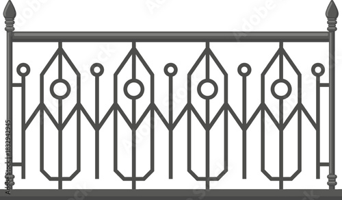 Decorative wrought iron railing with geometric ornament pattern