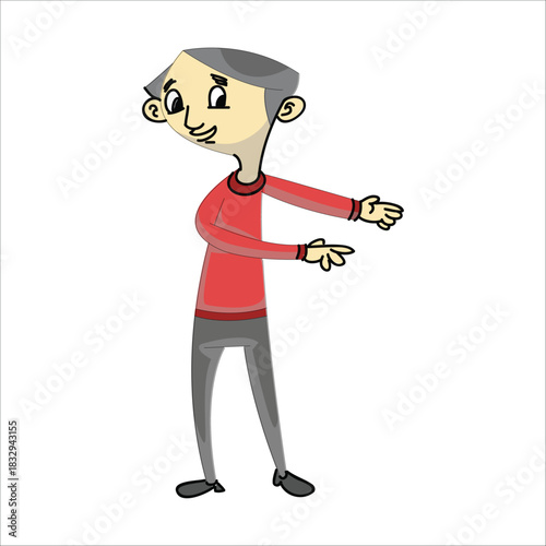 Car wash service worker gesturing with both hands to present a product or offer to the side