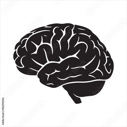 Human Brain Line Art Silhouette Vector Illustration, Minimal Creative Design