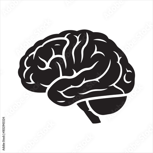 Human Brain Line Art Silhouette Vector Illustration, Minimal Creative Design