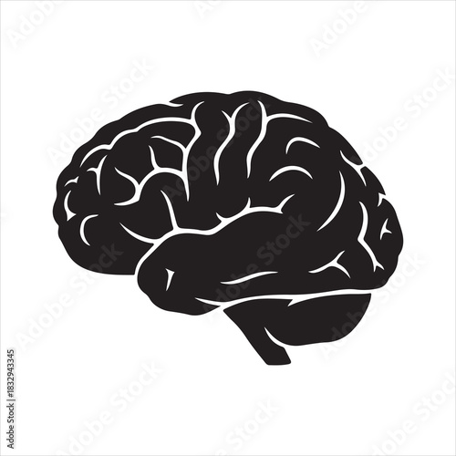 Human Brain Line Art Silhouette Vector Illustration, Minimal Creative Design
