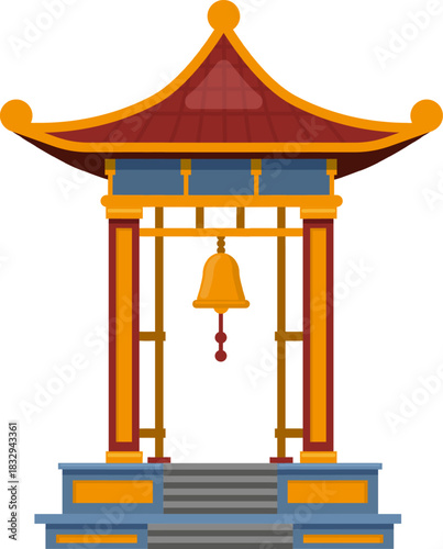 Traditional oriental temple bell pavilion illustration