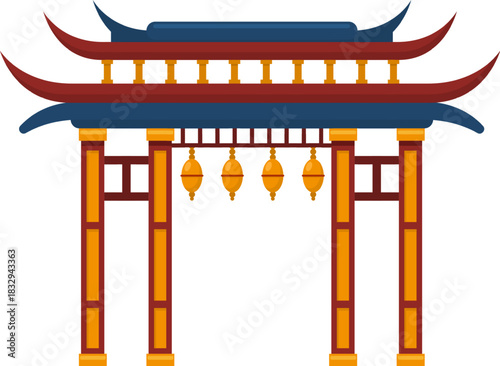 Traditional Chinese gate architecture with lanterns