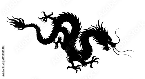 Silhouette vector icon of a flying Chinese dragon