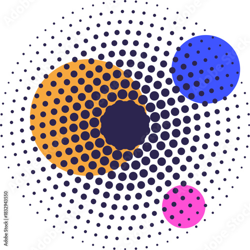 Abstract halftone pattern with colorful dots spreading