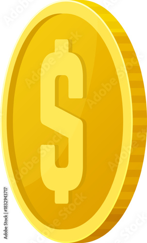 Golden dollar coin representing economy and financial success