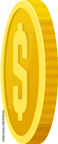 Golden dollar coin representing currency finance and wealth