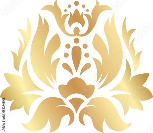 Golden ornate symmetrical classical decorative floral ornament