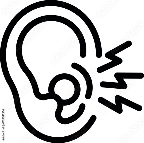 Icon of an ear with lightning bolts, representing earache and pain