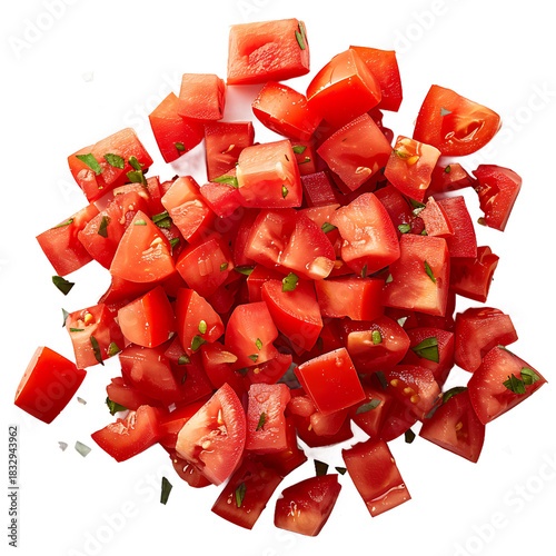 Pile of diced tomatoes isolated on transparent background