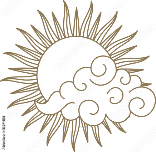 Sun and cloud combining decorative line art