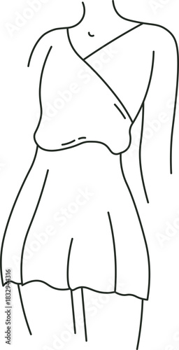 Woman wearing casual wrap style dress line art