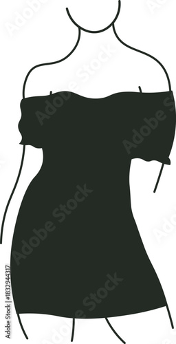 Woman wearing off shoulder dress minimalist illustration