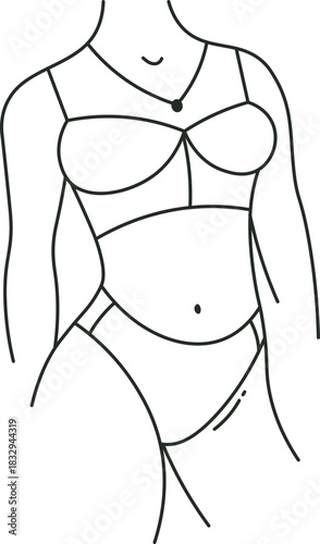 Woman body wearing lingerie in minimalist line art