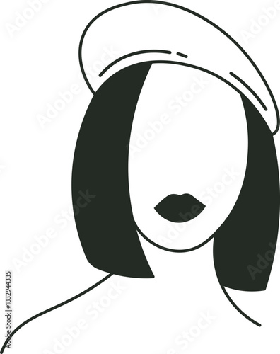 Woman wearing beret hat with bob haircut vector