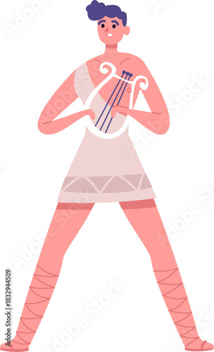 Ancient Greek musician playing lyre on white background