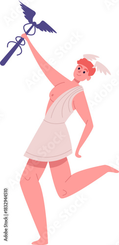Hermes messenger god holding a caduceus staff