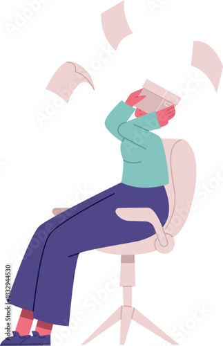 Employee feeling overwhelmed by paperwork stress and burnout