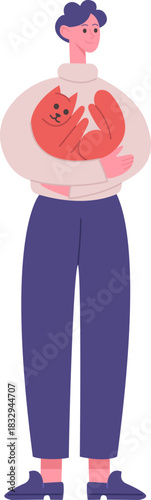 Person holding a smiling red cat with care