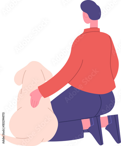 Human kneeling petting happy dog companion