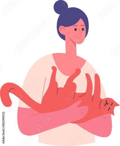 Woman holding happy sleeping cat in her arms