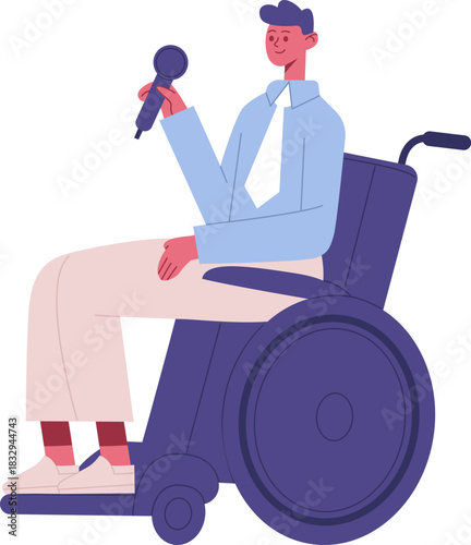 Person in wheelchair speaking into microphone representing inclusion