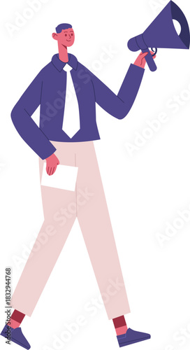 Professional businessman holding megaphone, making an announcement