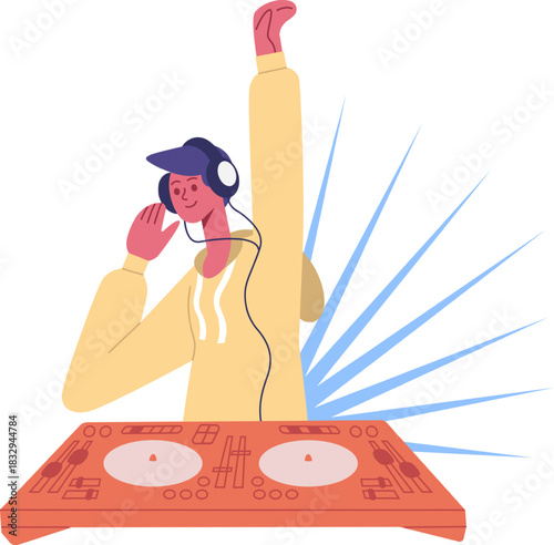 Young male DJ playing music mixing beats at club party