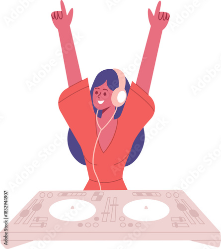 Woman DJ performing music mixing at party