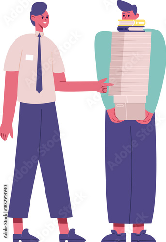 Manager giving employee overwhelming stack of work