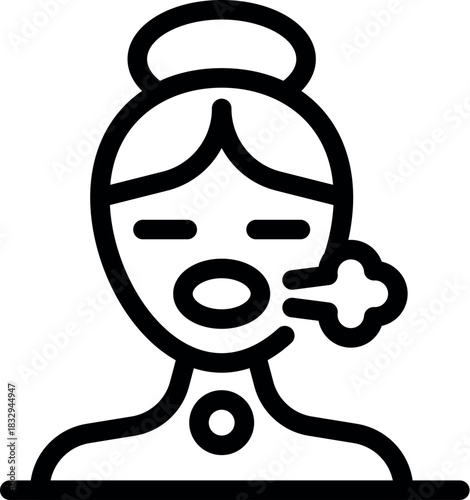 Line icon of a woman coughing, representing symptoms like sore throat and fever, possibly indicating flu or covid 19