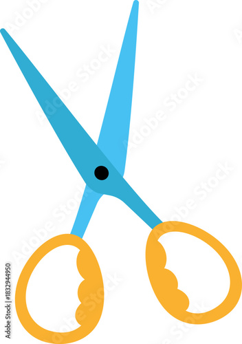 Scissors tool opening blue blades orange handles