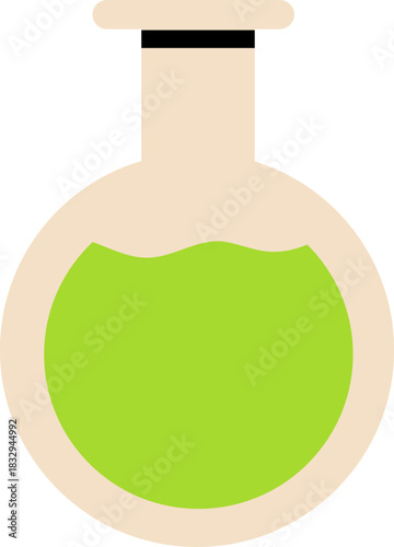 Round bottom flask containing green liquid for science